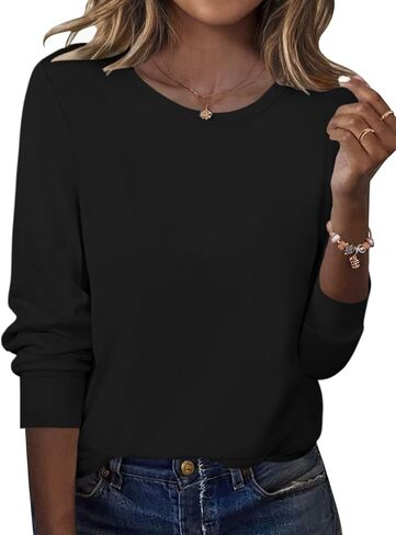 Zeagoo Tops for Women Dressy Crewneck Long Sleeve Shirts Lightweight Loose Fit Basic Tee Business Casual Outfits in Saudi Arabia