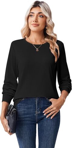 Zeagoo Tops for Women Dressy Crewneck Long Sleeve Shirts Lightweight Loose Fit Basic Tee Business Casual Outfits in Saudi Arabia