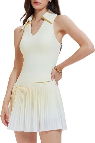 AFZ Women Pleated Tennis Skirt Set Two Piece Racerback Golf Outfits High Waisted Pickleball Skirt with Shorts in Saudi Arabia