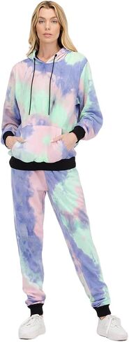 WEIV GEAR Women's Active Sweatsuits – Tie Dye Print 2 Piece Set Outfit Tracksuit Casual Pullover Tops and Sweatpants Joggers in Saudi Arabia