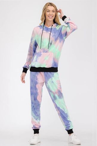WEIV GEAR Women's Active Sweatsuits – Tie Dye Print 2 Piece Set Outfit Tracksuit Casual Pullover Tops and Sweatpants Joggers in Saudi Arabia