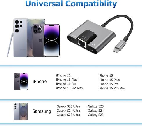 Lightning to RJ45 Ethernet Adapter Network Adapter, Support 10/100Mbps Ethernet Network, with Lightning Charge Port and 3.5mm Audio Jack, Compatible with iPhone 14 13 12 11/iPad in Saudi Arabia