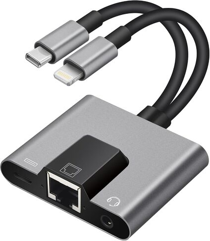 Lightning to RJ45 Ethernet Adapter Network Adapter, Support 10/100Mbps Ethernet Network, with Lightning Charge Port and 3.5mm Audio Jack, Compatible with iPhone 14 13 12 11/iPad in Saudi Arabia