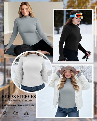 3 Pack Women's Plus Size Thermal Shirts Fleece Mock Turtleneck Tops Long Sleeve Base Layer with Thumb Holes in Saudi Arabia