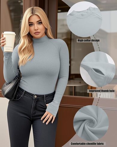 3 Pack Women's Plus Size Thermal Shirts Fleece Mock Turtleneck Tops Long Sleeve Base Layer with Thumb Holes in Saudi Arabia
