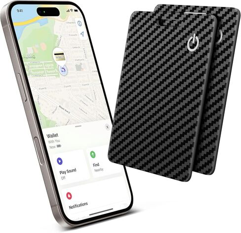 بطاقة تعقب المحفظة (iOS فقط) ، تتبع محفظة بطاقة ذكية قابلة لإعادة الشحن لـ Apple Find ، Thin Bluetooth Tracking Card Tracker ، Finder Key for Keys ، حقائب ، جواز سفر ، ألياف الكربون أسود in Kuwait