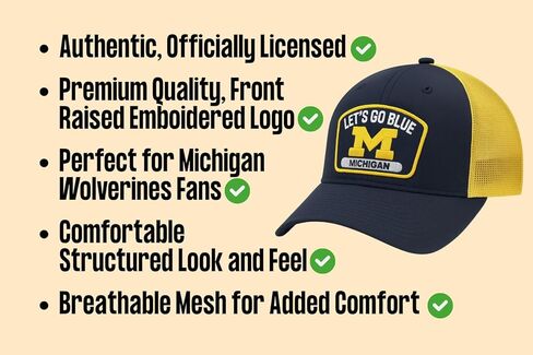 Officially Licensed Michigan University Blue Mesh Trucker Hat Adjustable Classic Team Logo Cap in Saudi Arabia