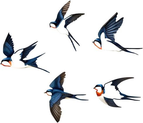 ESTART Birds Metal Wall Decor, 5 Pcs Black Birds Metal Wall Art Outdoor Hanging Decorative Bird Wall Sculpture for Home Kitchen Patio Bedroom Living Room Bathroom Garden in Kuwait