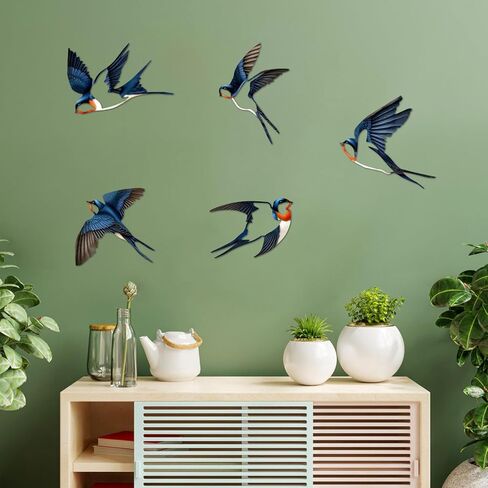 ESTART Birds Metal Wall Decor, 5 Pcs Black Birds Metal Wall Art Outdoor Hanging Decorative Bird Wall Sculpture for Home Kitchen Patio Bedroom Living Room Bathroom Garden in Kuwait