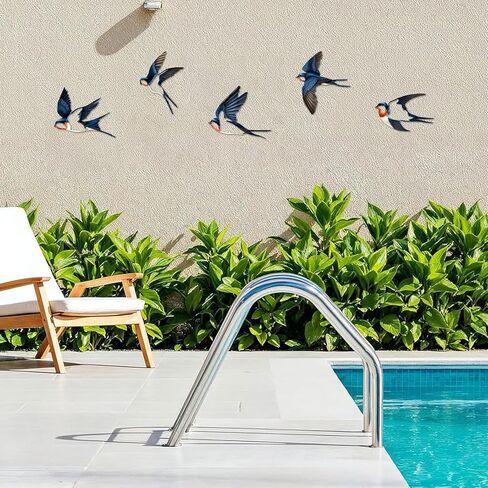 ESTART Birds Metal Wall Decor, 5 Pcs Black Birds Metal Wall Art Outdoor Hanging Decorative Bird Wall Sculpture for Home Kitchen Patio Bedroom Living Room Bathroom Garden in Kuwait