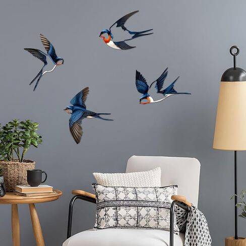 ESTART Birds Metal Wall Decor, 5 Pcs Black Birds Metal Wall Art Outdoor Hanging Decorative Bird Wall Sculpture for Home Kitchen Patio Bedroom Living Room Bathroom Garden in Kuwait