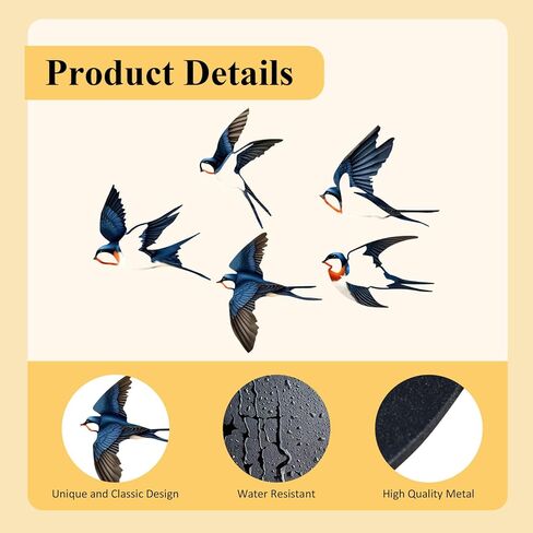 ESTART Birds Metal Wall Decor, 5 Pcs Black Birds Metal Wall Art Outdoor Hanging Decorative Bird Wall Sculpture for Home Kitchen Patio Bedroom Living Room Bathroom Garden in Kuwait
