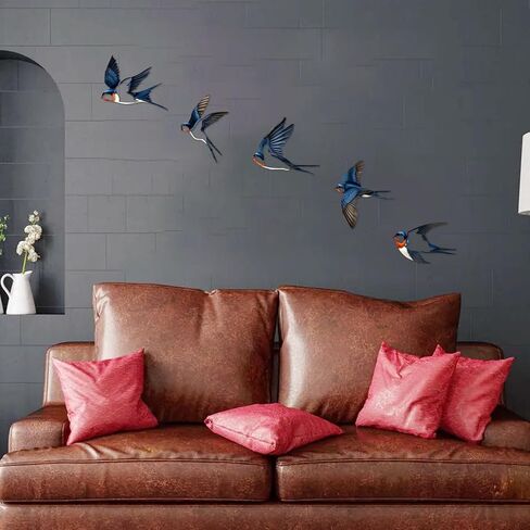 ESTART Birds Metal Wall Decor, 5 Pcs Black Birds Metal Wall Art Outdoor Hanging Decorative Bird Wall Sculpture for Home Kitchen Patio Bedroom Living Room Bathroom Garden in Kuwait