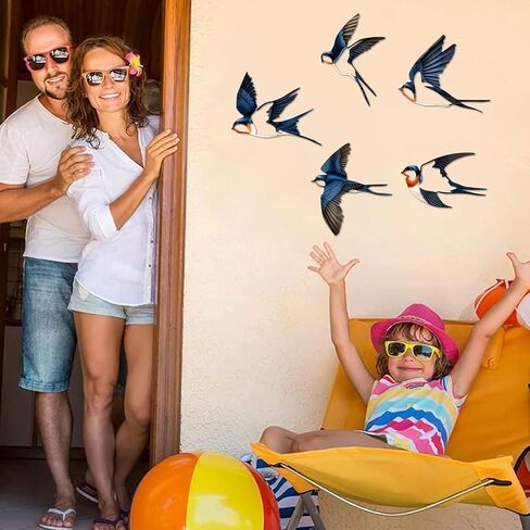 ESTART Birds Metal Wall Decor, 5 Pcs Black Birds Metal Wall Art Outdoor Hanging Decorative Bird Wall Sculpture for Home Kitchen Patio Bedroom Living Room Bathroom Garden in Kuwait