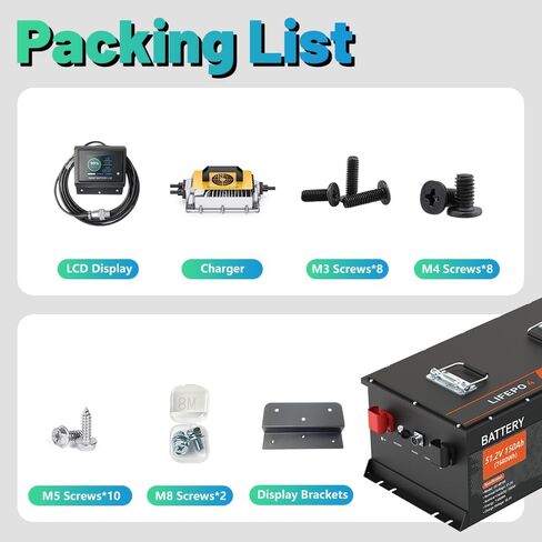 48V 105Ah Lithium Golf Cart Battery, 6000+ Cycles Rechargeable LiFePO4 Battery with 58.4V 18A Charger, Built-in 200A BMS, Stainless Steel Case, Touch LCD Monitor & Mobile APP, Perfect for Golf Carts in Saudi Arabia
