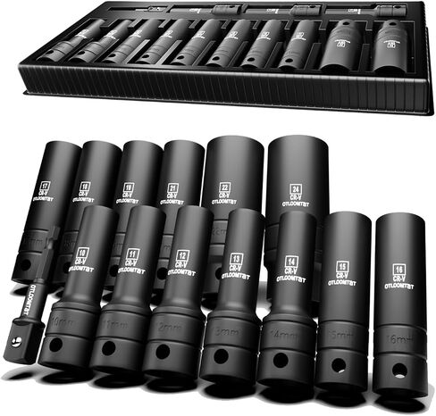 32PCS 1/2" Drive Impact Socket Set - Heavy Duty Industrial-Grade Deep Sockets, Metric/SAE Full Set with Extension Bar, Cr-V Steel Corrosion-Resistant Coating & Premium Storage Case in Kuwait