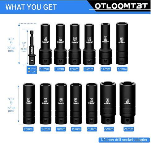 32PCS 1/2" Drive Impact Socket Set - Heavy Duty Industrial-Grade Deep Sockets, Metric/SAE Full Set with Extension Bar, Cr-V Steel Corrosion-Resistant Coating & Premium Storage Case in Kuwait