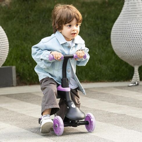 QPlay Toddler Scooter Ages 1 to 6 | Up to 110 Lbs | Kick Scooter with Adjustable Push Handle Height, Lights on Deck & 3 Wheels, Kids Ages 2 to 5 Boys & Girls Gifts (Violet) in Saudi Arabia
