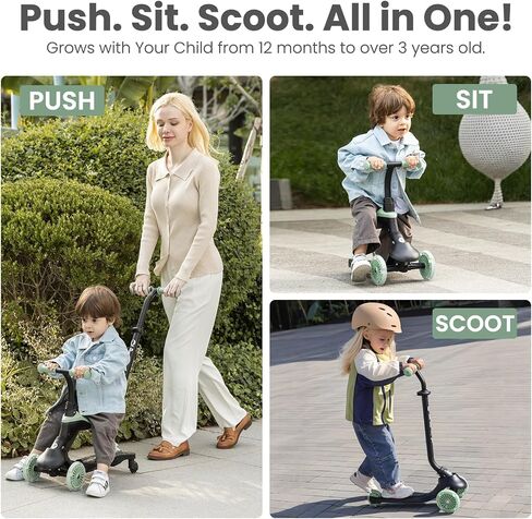 QPlay Toddler Scooter Ages 1 to 6 | Up to 110 Lbs | Kick Scooter with Adjustable Push Handle Height, Lights on Deck & 3 Wheels, Kids Ages 2 to 5 Boys & Girls Gifts (Violet) in Saudi Arabia