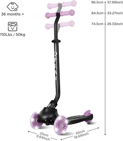 QPlay Toddler Scooter Ages 1 to 6 | Up to 110 Lbs | Kick Scooter with Adjustable Push Handle Height, Lights on Deck & 3 Wheels, Kids Ages 2 to 5 Boys & Girls Gifts (Violet) in Saudi Arabia