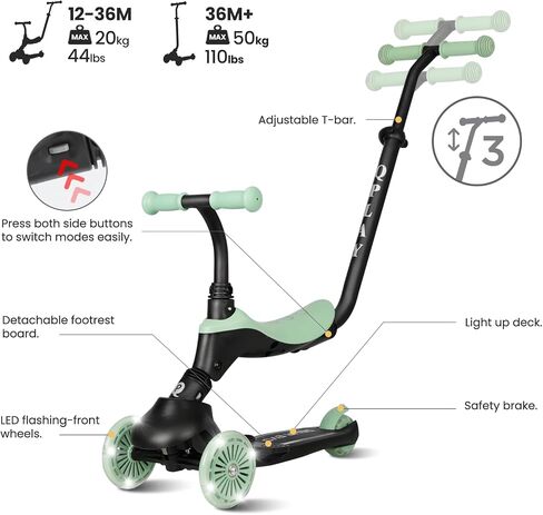 QPlay Toddler Scooter Ages 1 to 6 | Up to 110 Lbs | Kick Scooter with Adjustable Push Handle Height, Lights on Deck & 3 Wheels, Kids Ages 2 to 5 Boys & Girls Gifts (Violet) in Saudi Arabia