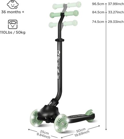 QPlay Toddler Scooter Ages 1 to 6 | Up to 110 Lbs | Kick Scooter with Adjustable Push Handle Height, Lights on Deck & 3 Wheels, Kids Ages 2 to 5 Boys & Girls Gifts (Violet) in Saudi Arabia