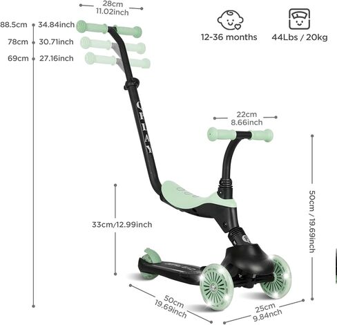 QPlay Toddler Scooter Ages 1 to 6 | Up to 110 Lbs | Kick Scooter with Adjustable Push Handle Height, Lights on Deck & 3 Wheels, Kids Ages 2 to 5 Boys & Girls Gifts (Violet) in Saudi Arabia
