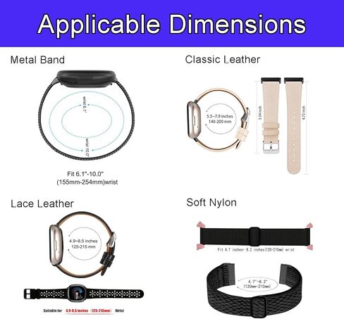 Attbbon 4 Pack Compatible with Fit bit Versa 4/Fit bit Sense 2 for Men Women, Adjustable Stainless Steel Metal+Classic Leather+Stretchy Nylon Band for Versa 3/Sense Watch in Saudi Arabia