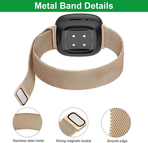 Attbbon 4 Pack Compatible with Fit bit Versa 4/Fit bit Sense 2 for Men Women, Adjustable Stainless Steel Metal+Classic Leather+Stretchy Nylon Band for Versa 3/Sense Watch in Saudi Arabia