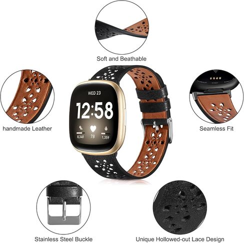 Attbbon 4 Pack Compatible with Fit bit Versa 4/Fit bit Sense 2 for Men Women, Adjustable Stainless Steel Metal+Classic Leather+Stretchy Nylon Band for Versa 3/Sense Watch in Saudi Arabia