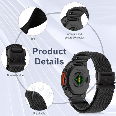 Nylon Band for Garmin Descent G2, 47mm model of Tactix 8/Fenix ​​E/Fenix ​​8, 22mm Stretchy Braided Nylon Sport Strap for Garmin Quatix 8 47mm/7 Pro/6/6 Titanium in Kuwait