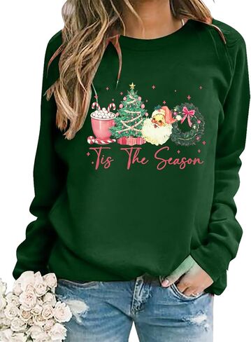 FAYALEQ Merry Christmas Sweatshirts للنساء: سترة عيد الميلاد المضحكة الشتوية بأكمام طويلة in Saudi Arabia