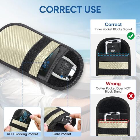حقيبة فاراداي لمفتاح فوب (عبوتان)، واقي قفص فاراداي من تيكون - حجب إشارة RFID للسيارة، حقيبة مضادة للسرقة، مانع حافظة مضاد للقرصنة (نسيج ألياف الكربون) in Kuwait