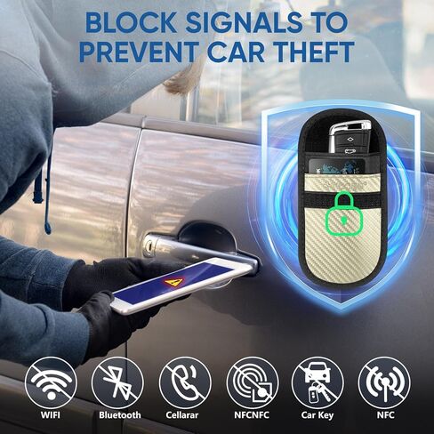 حقيبة فاراداي لمفتاح فوب (عبوتان)، واقي قفص فاراداي من تيكون - حجب إشارة RFID للسيارة، حقيبة مضادة للسرقة، مانع حافظة مضاد للقرصنة (نسيج ألياف الكربون) in Kuwait