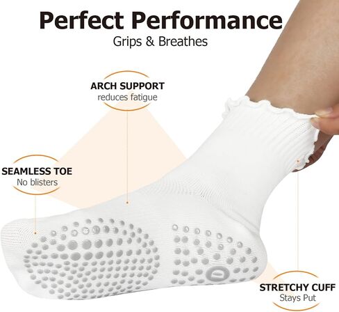 Ruffle Pilates Socks with Grips for Women- Cute Non-Slip Grippy Yoga Socks for Yoga, Pilates, Ballet & Barre, Ideal Gifts-3 Pairs in Saudi Arabia