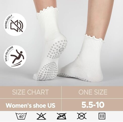 Ruffle Pilates Socks with Grips for Women- Cute Non-Slip Grippy Yoga Socks for Yoga, Pilates, Ballet & Barre, Ideal Gifts-3 Pairs in Saudi Arabia