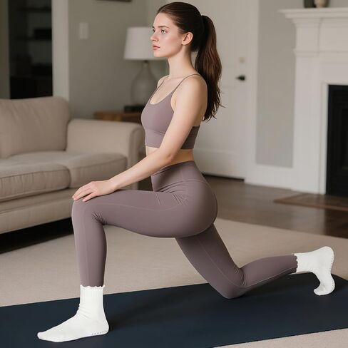 Ruffle Pilates Socks with Grips for Women- Cute Non-Slip Grippy Yoga Socks for Yoga, Pilates, Ballet & Barre, Ideal Gifts-3 Pairs in Saudi Arabia