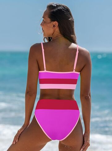 Popvil Women Bikini يضع بدلة للسباحين - سباحة رياضية عالية الخصر صفيق متواضع Neon Neon Bikini in Saudi Arabia