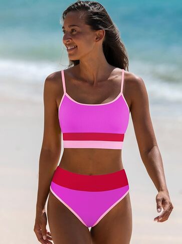 Popvil Women Bikini يضع بدلة للسباحين - سباحة رياضية عالية الخصر صفيق متواضع Neon Neon Bikini in Saudi Arabia