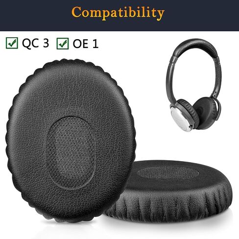 SOULWIT Professional Replacement Earpads for Bose QuietComfort 3 (QC3) and OE1 On-Ear Headphones, EarPads Cushions with Soft Protein Leather, High-Density Noise Isolation Foam - Black in Saudi Arabia