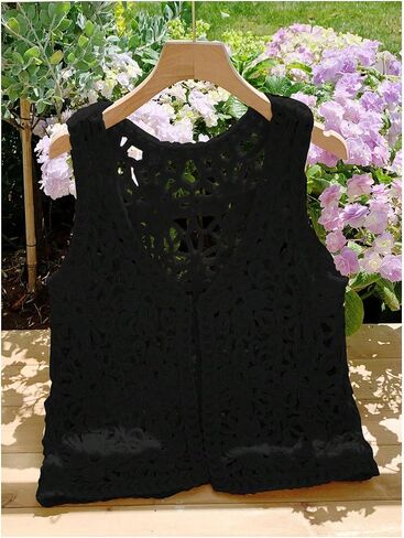Sweatyrocks Women'slessless Hollow Out Cardigan Vest Veal Open Boho Summer Outwear Outwear in Saudi Arabia