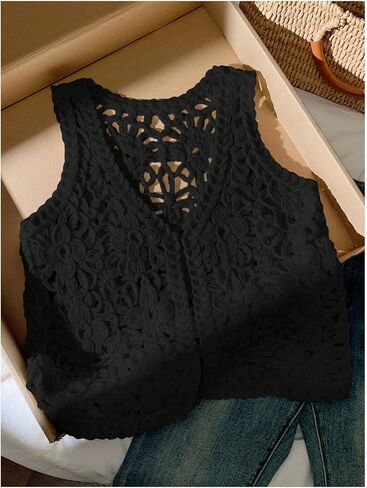 Sweatyrocks Women'slessless Hollow Out Cardigan Vest Veal Open Boho Summer Outwear Outwear in Saudi Arabia