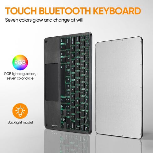 لوحة مفاتيح Bluetooth الشفافة الشفافة الشفافة ذات 7 ألوان مع لوحة اللمس المدمجة والماوس المحمولة المصغرة القابلة لإعادة شحنها لـ Apple iPad iPhone samsung tablet iphone iphone ios android windows-black in Saudi Arabia