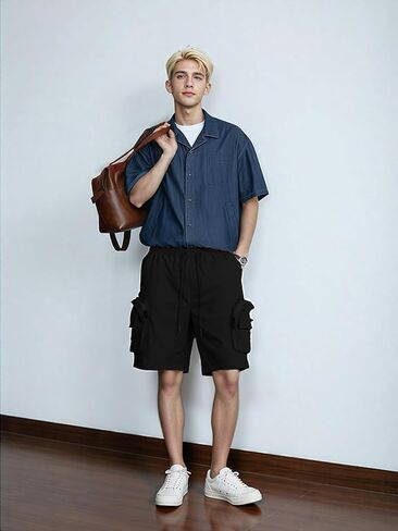 Men's Stretch Cargo Shorts Lightweight with Pockets & Drawstring Elastic Waist - Summer Work Shorts for Outdoor in Saudi Arabia