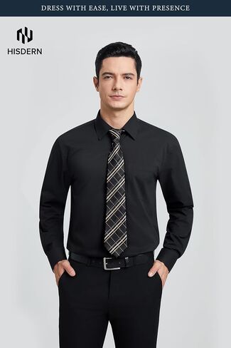 Hisdern Mens Dress Shirt و Tie Clankerchief مجموعة قمصان كلاسيكية طويلة الأكمام مطابقة للعلاقات زر رسمية أسفل القمصان أسفل القمصان in Saudi Arabia