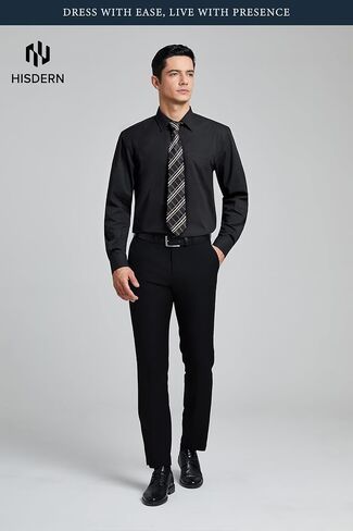 Hisdern Mens Dress Shirt و Tie Clankerchief مجموعة قمصان كلاسيكية طويلة الأكمام مطابقة للعلاقات زر رسمية أسفل القمصان أسفل القمصان in Saudi Arabia