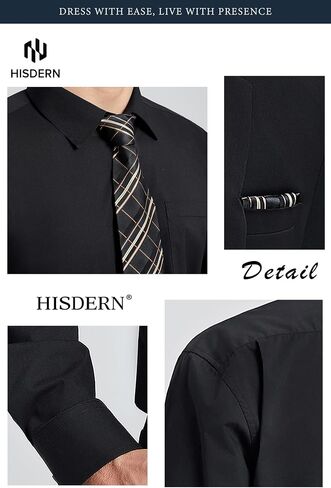 Hisdern Mens Dress Shirt و Tie Clankerchief مجموعة قمصان كلاسيكية طويلة الأكمام مطابقة للعلاقات زر رسمية أسفل القمصان أسفل القمصان in Saudi Arabia