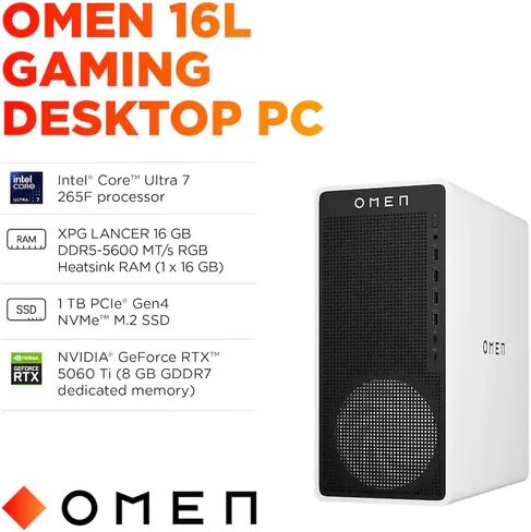 HP Omen 16L Gaming Desktop PC ، AMD Ryzen 7 8700G ، 32 GB RAM ، 1 TB SSD ، NVIDIA GEFORCE RTX 5060 TI ، Windows 11 Home ، Microsoft CoPilot ، Panda Metal ، TG03-0030 (2025) in Saudi Arabia
