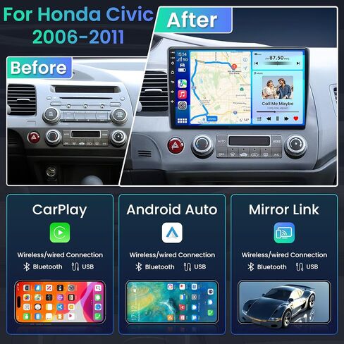 8-Core 4+32g Car Radio for Honda Civic 2006-2011: Android 13 Stereo Wireless Carplay Android Auto ، 10 "شاشة تعمل باللمس 1280 * 800 5G WIFI GPS Camera in Kuwait