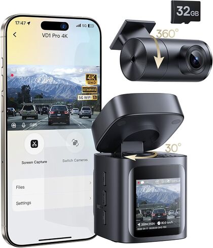 BASEUS VD1 Pro Dash Cam الأمامي والخلفي ، كاميرا اندفاعة 4K+1080P للسيارات ، وضع وقوف السيارات الخالي من الأسلاك ، Vision Starvis Night ، بطاقة 32 جيجابايت ، واي فاي 5 جيجا هرتز ، GPS ، زاوية بعرض 170 درجة ، التحكم الصوتي in Saudi Arabia